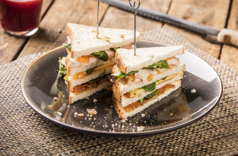 Club Sandwich with Smoked Chicken, Mature Cheese, Bacon, and Hero Black Cherry