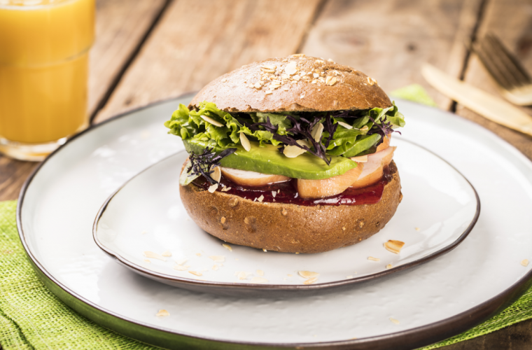 Whole-Grain Rolls with Chicken Fillet, Avocado, and Red Currant